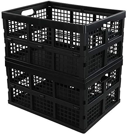 Saedy Black Stacking Milk Crates, 34-Quart Collapsible Container Bin 2 Pack by Saedy
