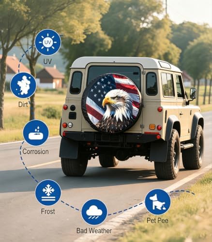 RV Spare Tire Cover 15in with American Eagle USA Flag Universal Fit - Image 6