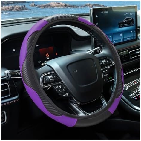 KITUREK 15" Car Steering Wheel Cover, Carbon Fiber Leather - Image 2