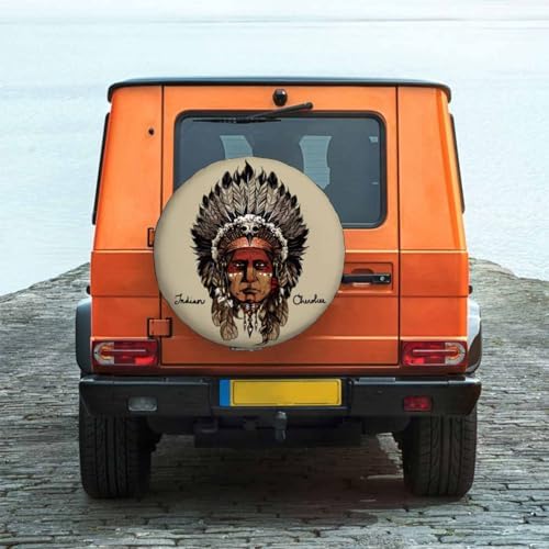 Indian Cherokee Spare Tire Cover Warrior Art Culture Chief Hand Drawing Head - Image 2