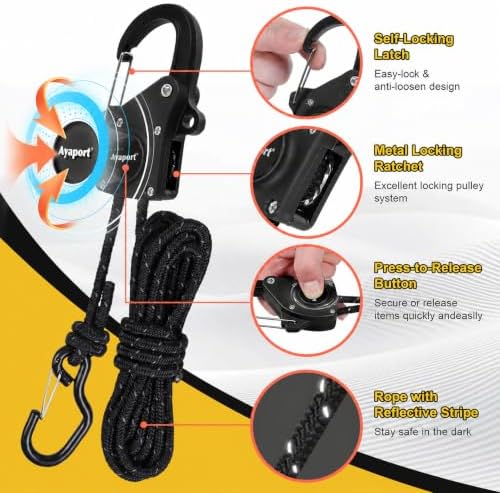 Ayaport 1/4" Adjustable Rope Tie Down Ratchet 2Pack, 15FT Ratchet Rope - Image 6