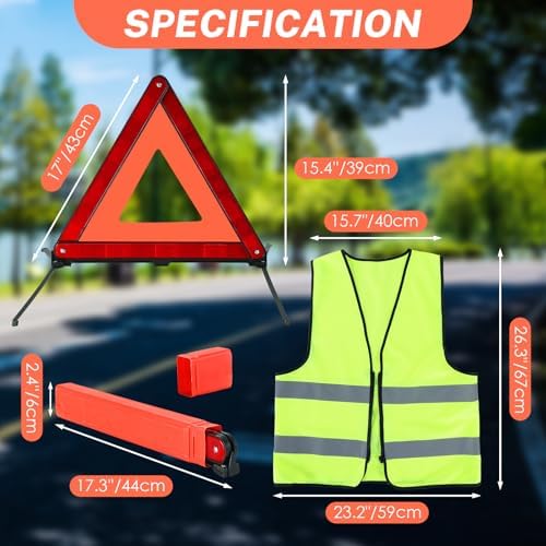 NATGAI 6 Pack Emergency Warning Kit 3 Triangles + 3 Vests - Image 2