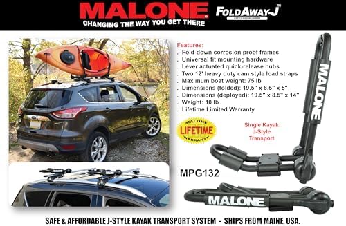 Malone Foldaway-J™ Kayak Rack Carrier, Universal Fit, Tool Free Install - Image 2