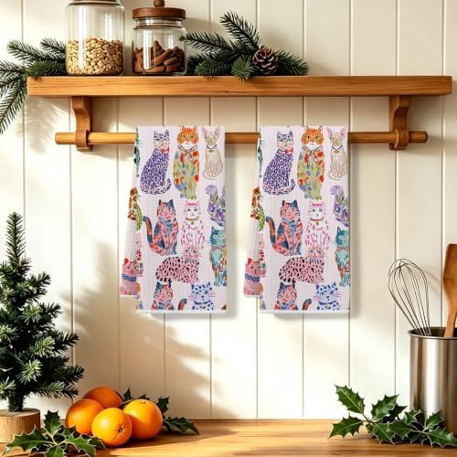 2 Pcs Colorful Cat Kitchen Towels, Cats Soft Absorbent Hand Tea Towel - Image 5