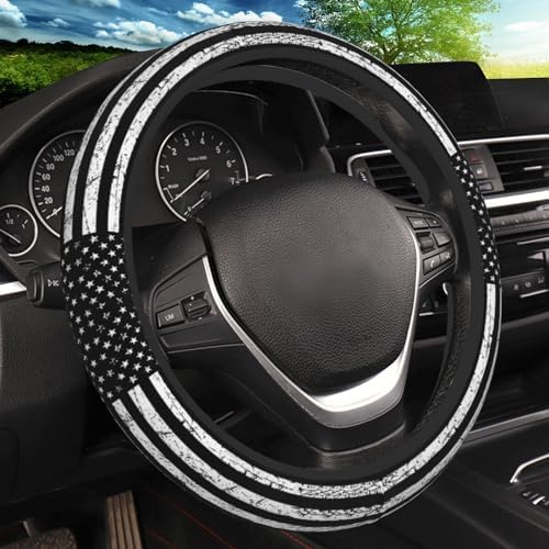 KARREAL Black White American Flag Elastic Steering Wheel Cover by Unknown