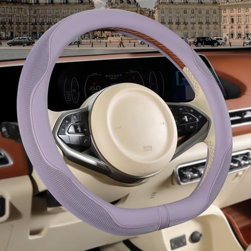 Nappa Leather Purple D Shaped Steering Wheel Cover 15 inch - Image 2