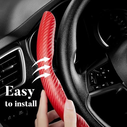 Carbon Fiber Steering Wheel Cover Universal 3pcs Protector Matte Red - Image 4