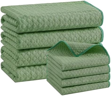 Homaxy Microfiber Kitchen Towels and Dishcloths Sets, 8 Pack, Grass Green by Homaxy
