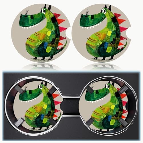 Ceramic Car Cup Holder Coasters Set of 2, 2.56 in Green Dinosaur - Image 6