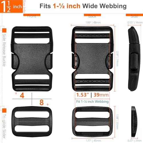 1-1/2" Straps and Buckles Set: 6 yard Nylon Webbing 1.5 inch Wide, 4 pack Side - Image 2
