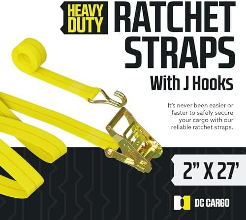 DC Cargo Mall Heavy Duty Ratchet Tie Down Straps – 4 Pack, 2” x 27’ - Image 2