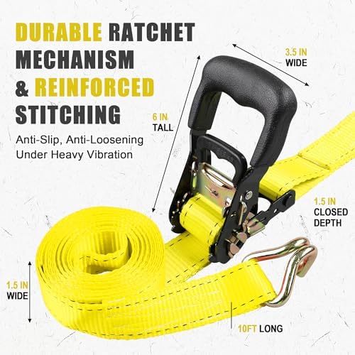 AWELCRAFT 1.5in x 15ft Ratchet Straps 4 Pack, 4500lbs Heavy Duty Tie Downs - Image 4
