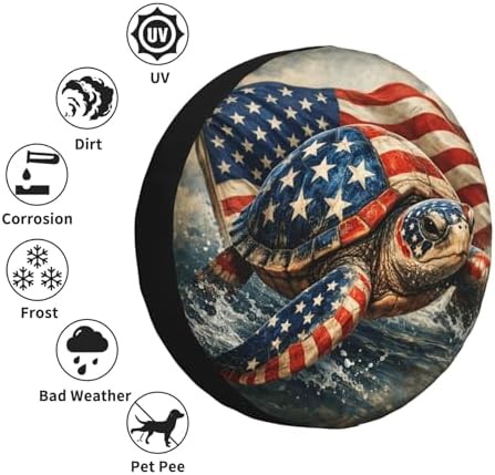 Sea Turtle with American Flag Spare Tire Cover Weatherproof Wheel Protectors - Image 5