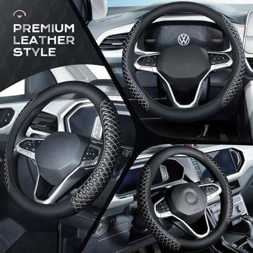 Coverado Car Steering Wheel Cover, Nappa Leather Black & Grayline Steering - Image 4