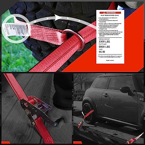 Car Tie Down Straps for Trailers, 4 Pack 2" x 96" Tire Straps, Flat Hooks - Image 6
