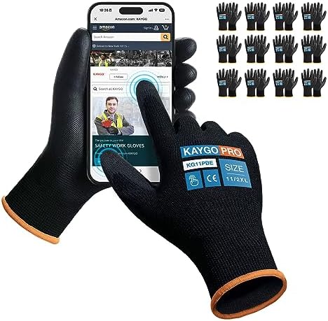 KAYGO Safety Work Gloves, PU Coated, 2-Finger Touchscreen by KAYGO