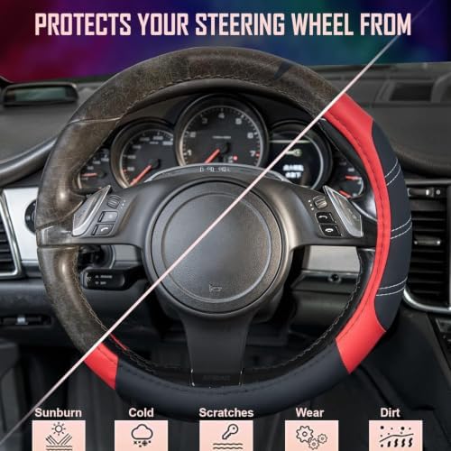 CAR PASS Line Rider Microfiber Leather Sporty Steering Wheel Cover Universal - Image 3