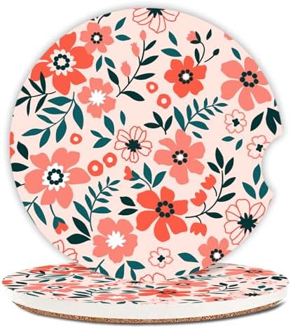 Red Flowers Car Coasters for Drinks Absorbent, 2 Pack Cup Holders, 2.56" by Unknown