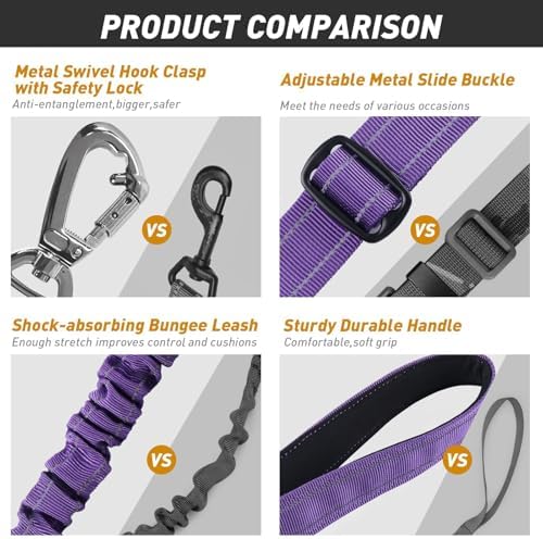 AUBELL Tactical Dog Leash Heavy Duty, 4-6ft No Pull Bungee Leash - Image 5
