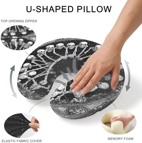 Neck Pillow for Travel, Horror Skull Halloween Black Memory Foam U Shaped - Image 5