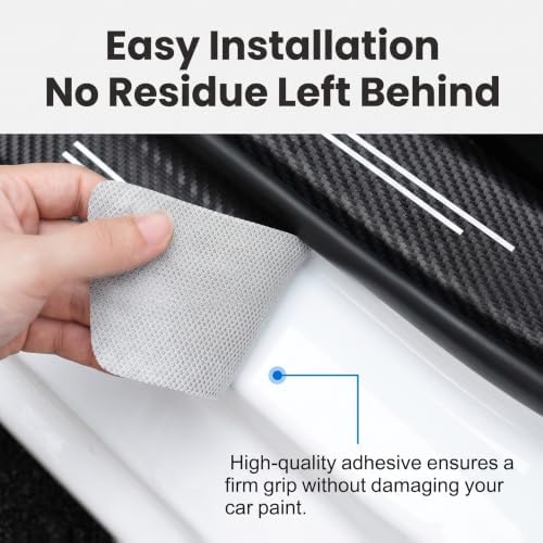5PCS Heart Pattern Car Door Sill Protector, Carbon Fiber Leather Car Door Entry - Image 3