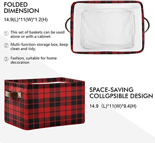 AUUXVA Storage Basket Red Black Christmas Buffalo Plaid Check Storage Cube Box - Image 3
