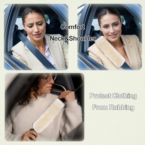 AOGELAN 2 Pack Fluffy Fuzzy Genuine Sheepskin Car Seat Belt Cover, Seatbelt - Image 5