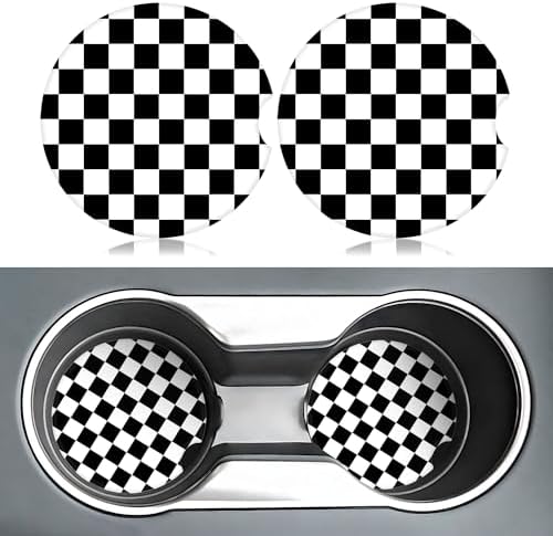 Black White Checkered Car Coasters - Image 2