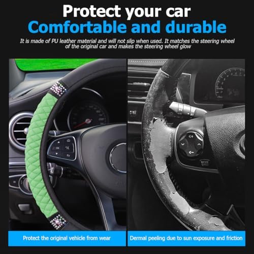 Osilly 15 Inch Rhinestone Leather Steering Wheel Cover - Image 3