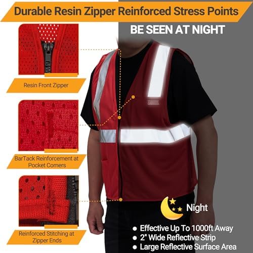 AYKRM 2 Pocket Mesh High Visibility Reflective Safety Vest - Image 2