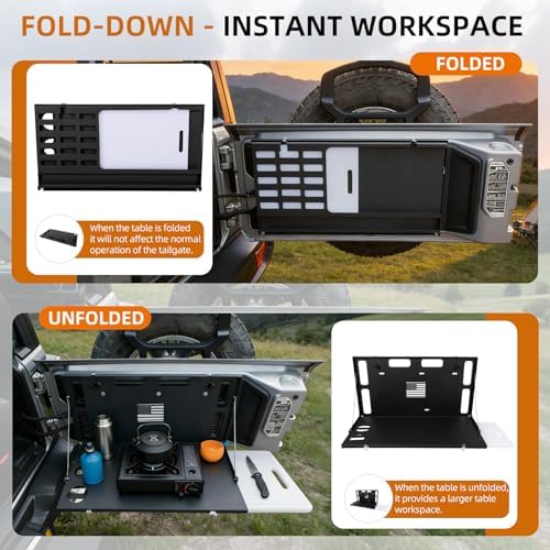 Tailgate Table for Jeep Wrangler JL JLU 2018-2025, Fold Down Rear Tailgate Table - Image 4