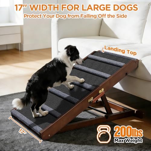 Dog Ramp for Bed, Extra Wide 17", Non-Slip Rubber Surface, Adjustable Folding - Image 2