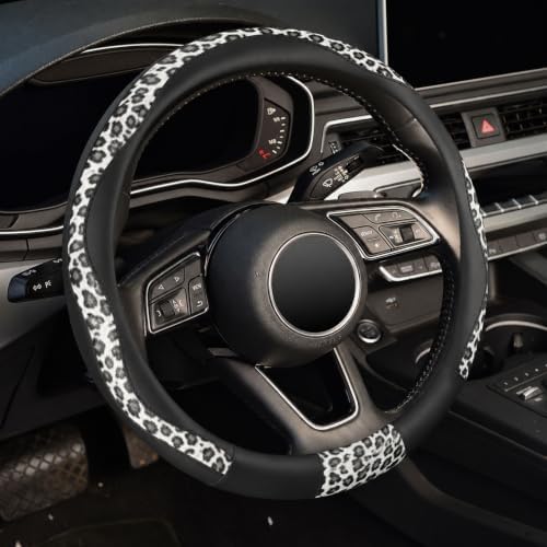 Black Leopard Steering Wheel Cover, Cheetah Print, 14.5-15 inch by ZHOL