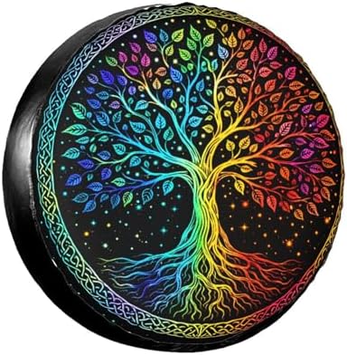 Spare Tire Cover，Tree of Life Rainbow Leaves Camper Spare Tire Cover Waterproof by Unknown