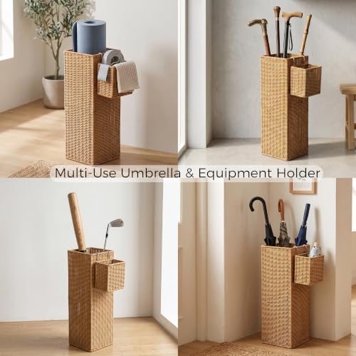Rattan Umbrella Stand with Drip Tray, Umbrella Holder with Small Basket - Image 5