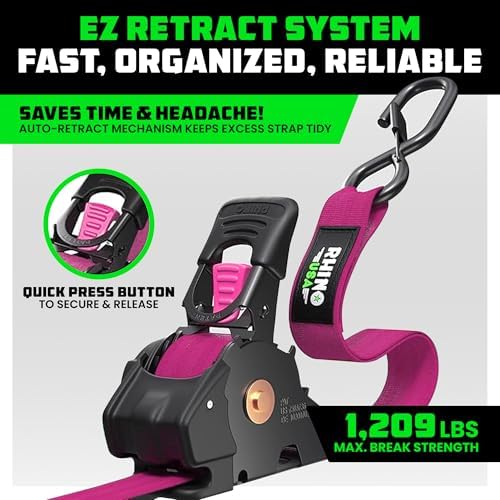 Rhino USA Retractable Ratchet Straps - 1in x 10ft - Image 2