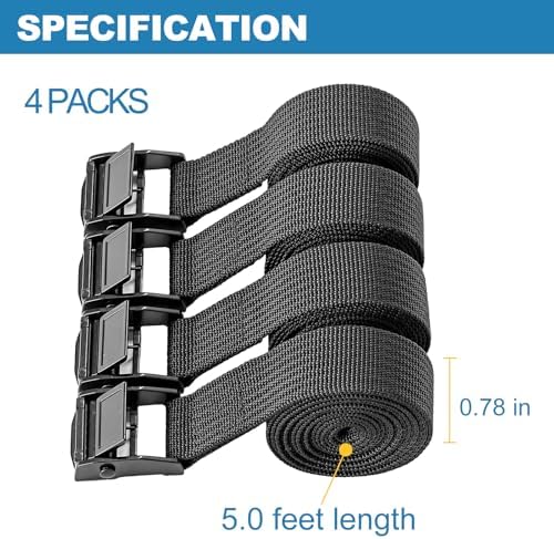 Adjustable Cam Buckle Lashing Straps, Tie Down Straps, 4 Pack - Image 3
