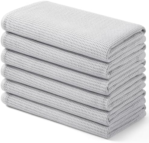 Homaxy 100% Cotton Waffle Weave Kitchen Towels, 6 Pack, Light Grey by Homaxy