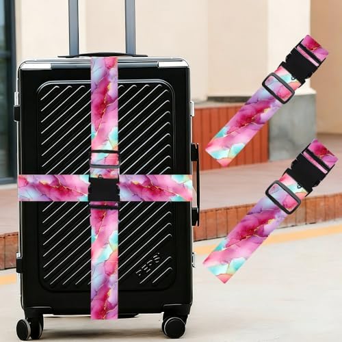 2PC, Marble Luggage Strap 1.97 x 70.87 inch Pink and Purple Marble Pattern - Image 2