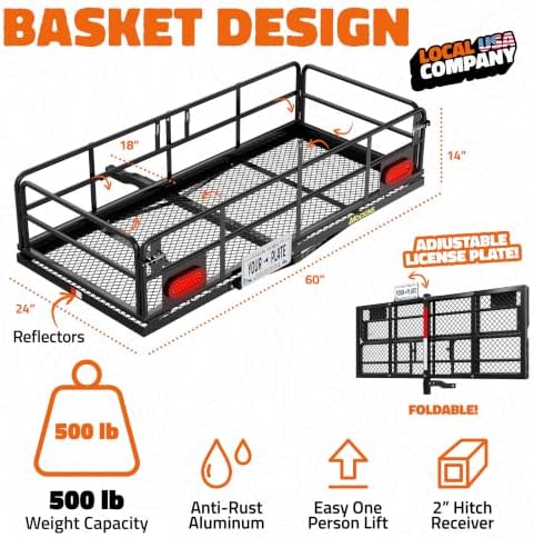 Mockins 60"x24"x14" High Rail Trailer Hitch Cargo Carrier - Image 2