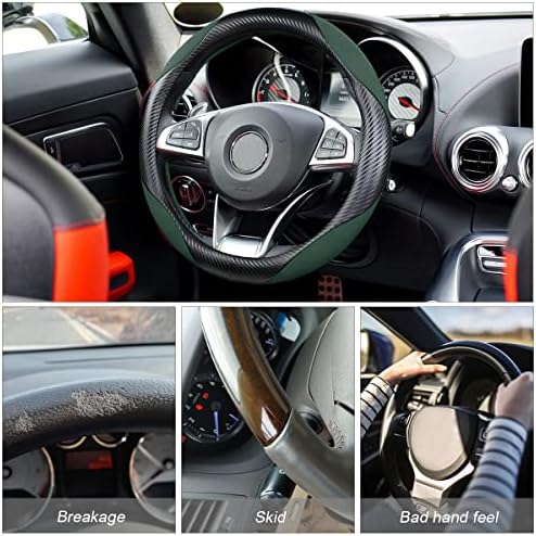 Moly Magnolia 15 Inch Car Steering Wheel Cover, Carbon Black/Green - Image 2