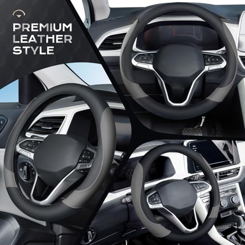 Coverado Car Steering Wheel Cover, Nappa Leather Black & Gray Steering Wheel - Image 4