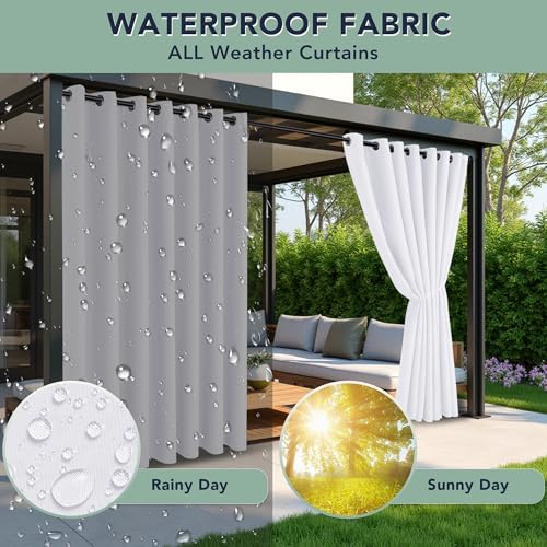 White Outdoor Curtains for Patio Waterproof, 6 Drape Panels - Image 2