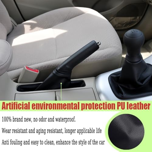 Car Shift Gear Stick Handbrake Cover Manual Shift Boot Black Leather Boot Cover - Image 5