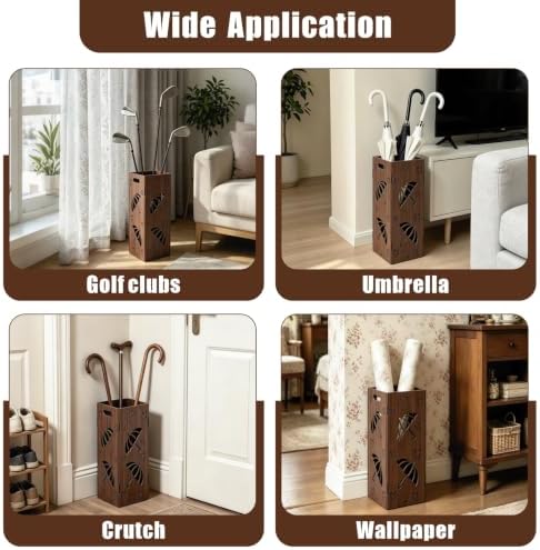 Vintage Umbrella Stand for Entryway, Wood Freestanding Umbrella Holder - Image 5