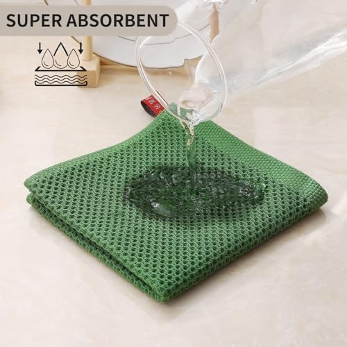 Kitinjoy 100% Cotton Waffle 12-Pack Kitchen Towels, Grass Green - Image 2