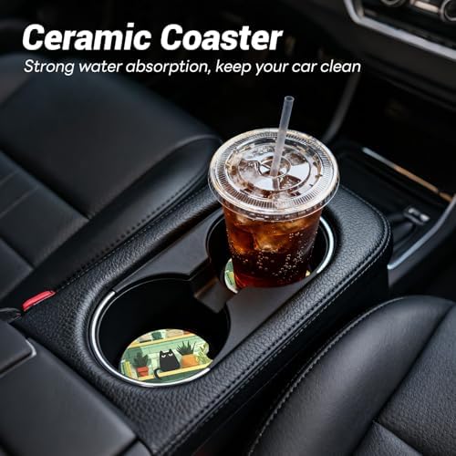 2 Pack Ceramic Car Coasters for Cup Holder, 2.56 in Anti Slip Absorbent Coaster - Image 2