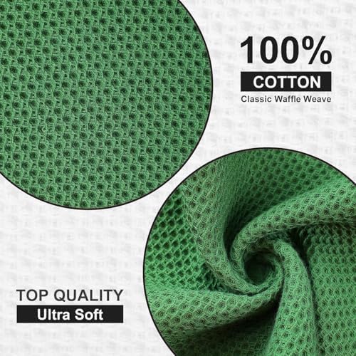 Kitinjoy 100% Cotton Waffle 6-Pack Kitchen Towels, Grass Green - Image 2