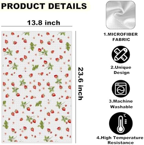 Blue Leaves 2 Pcs Artistic Strawberry Kitchen Towels Tea Towel - Image 2