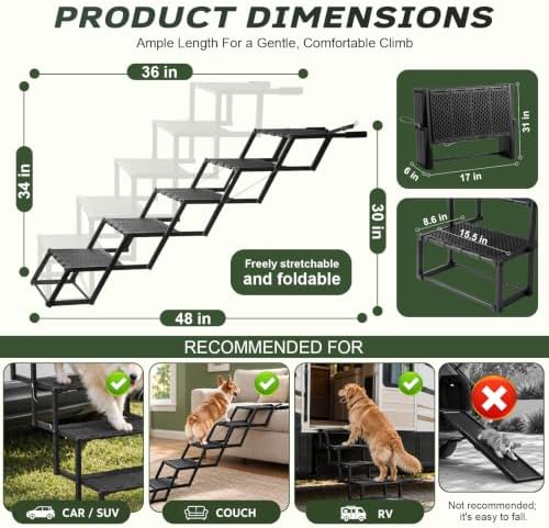 5 Steps Foldable Dog Stairs for SUV & Truck, 15.5" Long Steps - Image 3